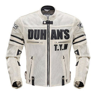 DUHAN Men's PU Leather Motorcycle Racing Patrol Jacket Breathable Mesh Motorcross Scooter Jacket Jaqueta Body Armor Jacket Gear