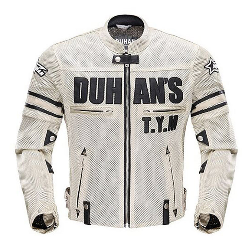 DUHAN Men's PU Leather Motorcycle Racing Patrol Jacket Breathable Mesh Motorcross Scooter Jacket Jaqueta Body Armor Jacket Gear